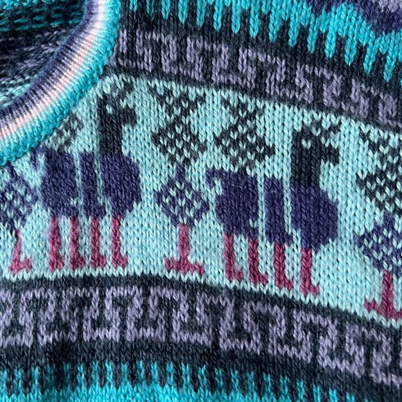 Alpaca Sweater Pink & Blue Cardigan Full Zipper Striped Soft Made in Peru - Picture 5 of 8